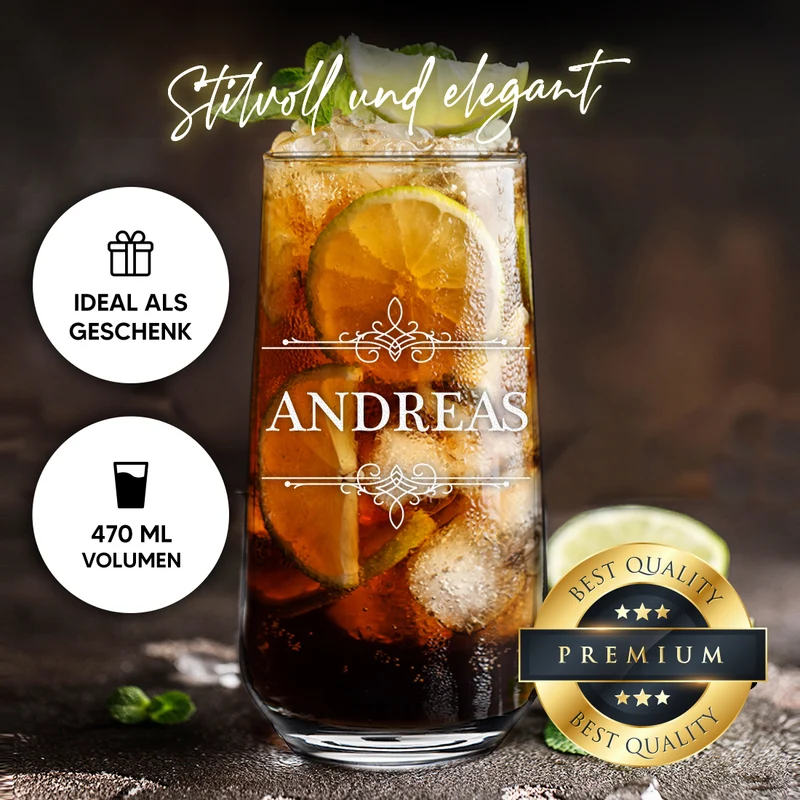 Longdrink Glas 470 ml für Cocktails mit Gravur - Motiv Ornament
