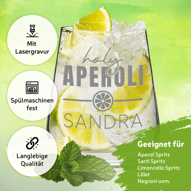 Aperol Spritz Glas 425 ml mit personalisierter Gravur - Holy Aperoli