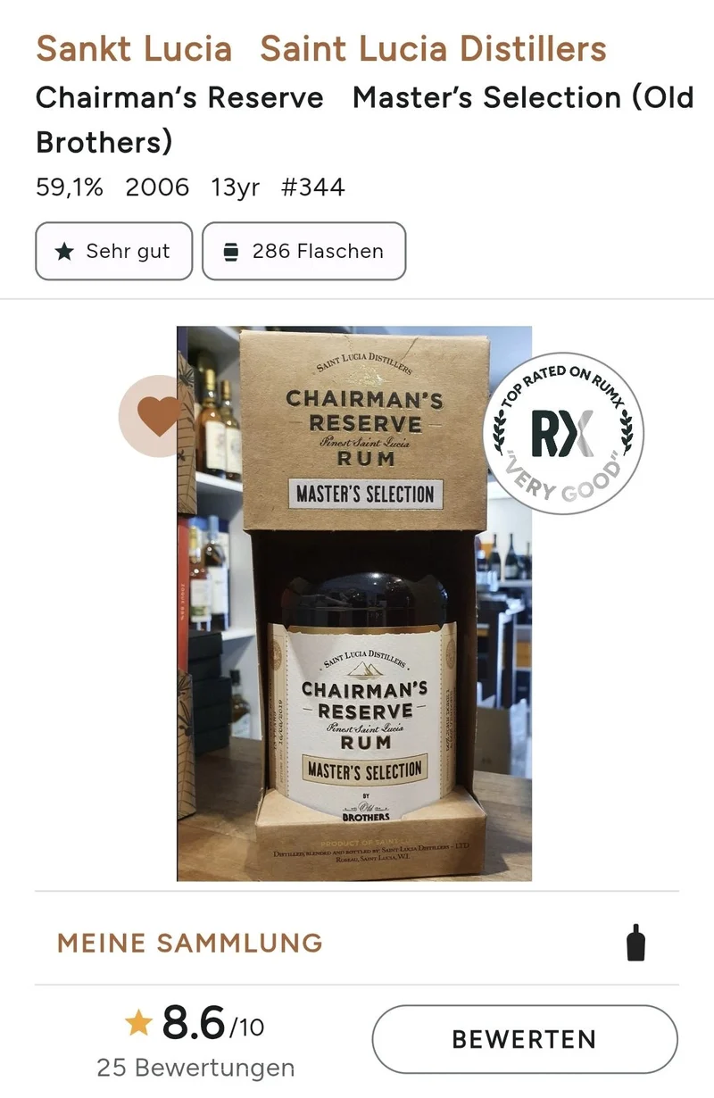 X Chairman´s Reserve Master´s Selection (Old Brothers) 13y 0,7l 59,1% vol. single cask Rum Fassabfüllung Sonderedition