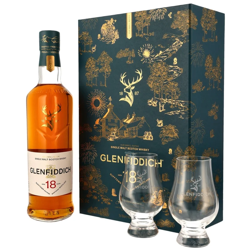 GLENFIDDICH - 18 Jahre Limited Design 2026 mit 2 Glencairn-Gläsern – 40% Vol.