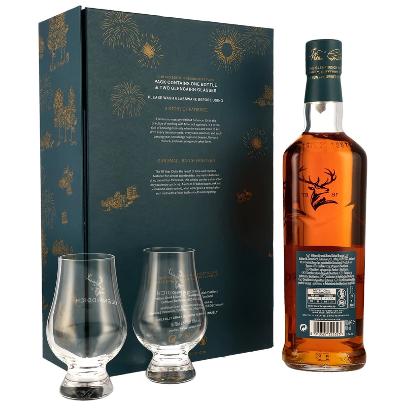 GLENFIDDICH - 18 Jahre Limited Design 2026 mit 2 Glencairn-Gläsern – 40% Vol.