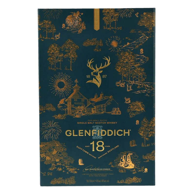 GLENFIDDICH - 18 Jahre Limited Design 2026 mit 2 Glencairn-Gläsern – 40% Vol.