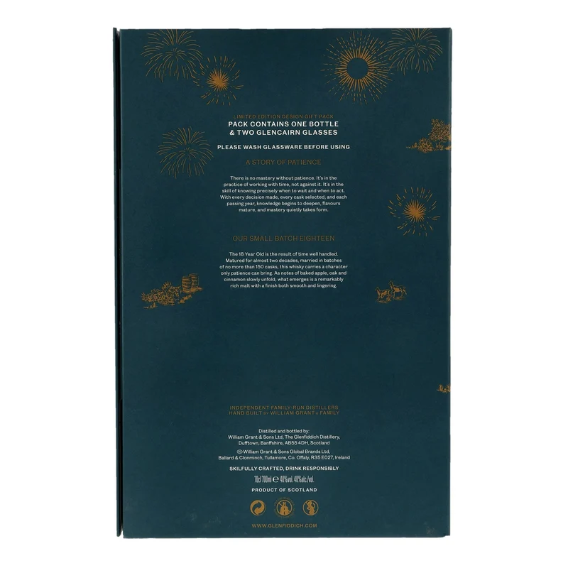 GLENFIDDICH - 18 Jahre Limited Design 2026 mit 2 Glencairn-Gläsern – 40% Vol.