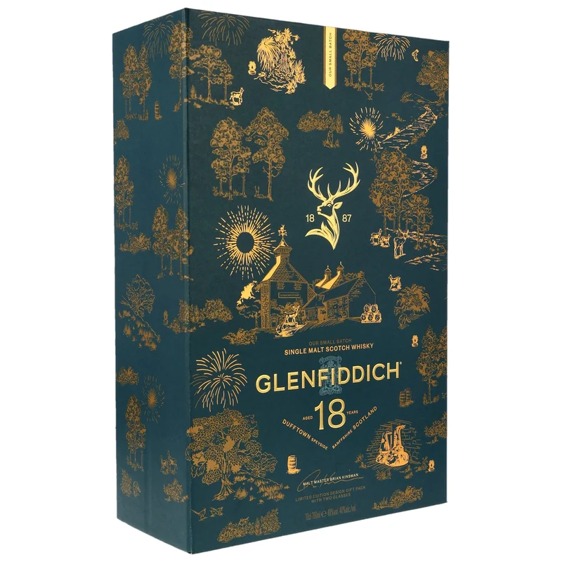 GLENFIDDICH - 18 Jahre Limited Design 2026 mit 2 Glencairn-Gläsern – 40% Vol.