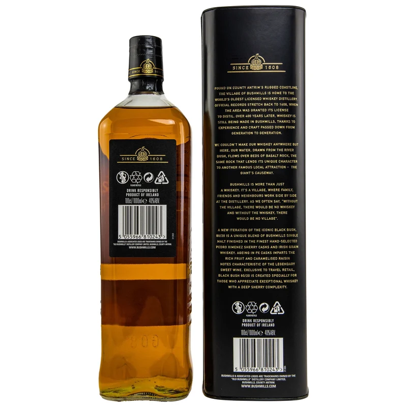BUSHMILLS - Black Bush 80/20 PX Sherry Cask Reserve 1 Liter - 40% Vol.