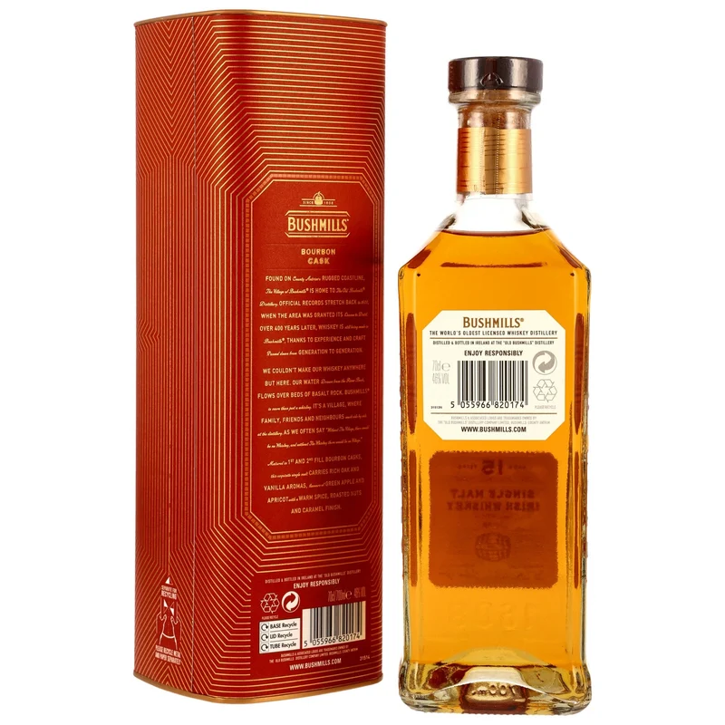 BUSHMILLS - 15 Jahre Bourbon Cask Irish Single Malt Whiskey - 46% Vol.