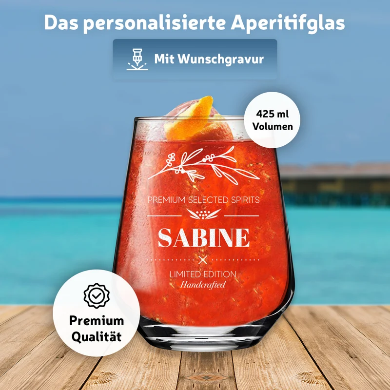 Elegantes Aperitif Glas 425 ml mit Gravur - ideal für Frauen