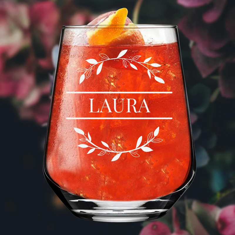 Cocktailglas elegant 425 ml mit personalisierter Gravur - Motiv "Blumenkreis"