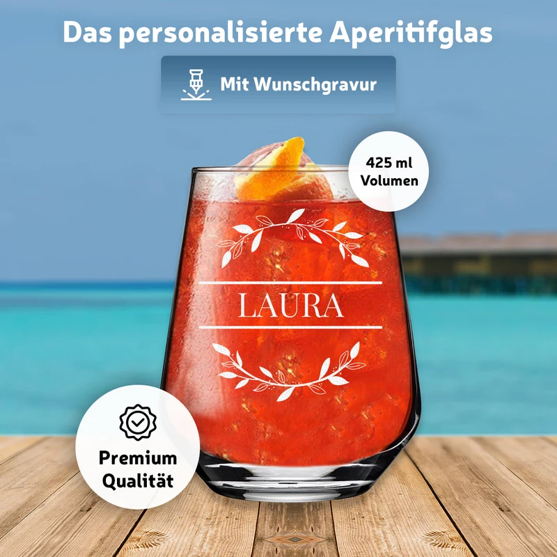 Cocktailglas elegant 425 ml mit personalisierter Gravur - Motiv "Blumenkreis"