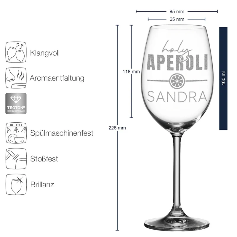 Aperol Glas 460 ml mit personalisierter Gravur "Holy Aperoli"
