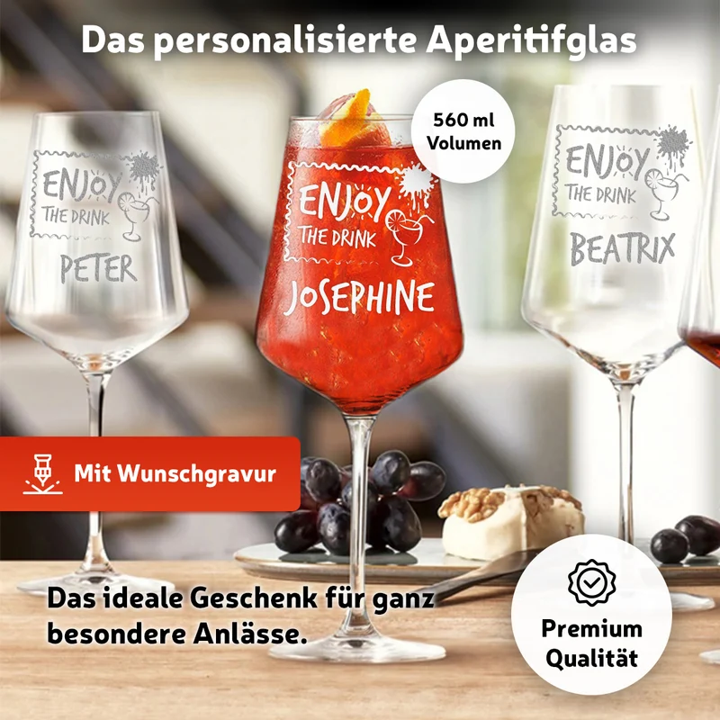 Cocktailglas für Drinks mit Gravur "Enjoy the drink"