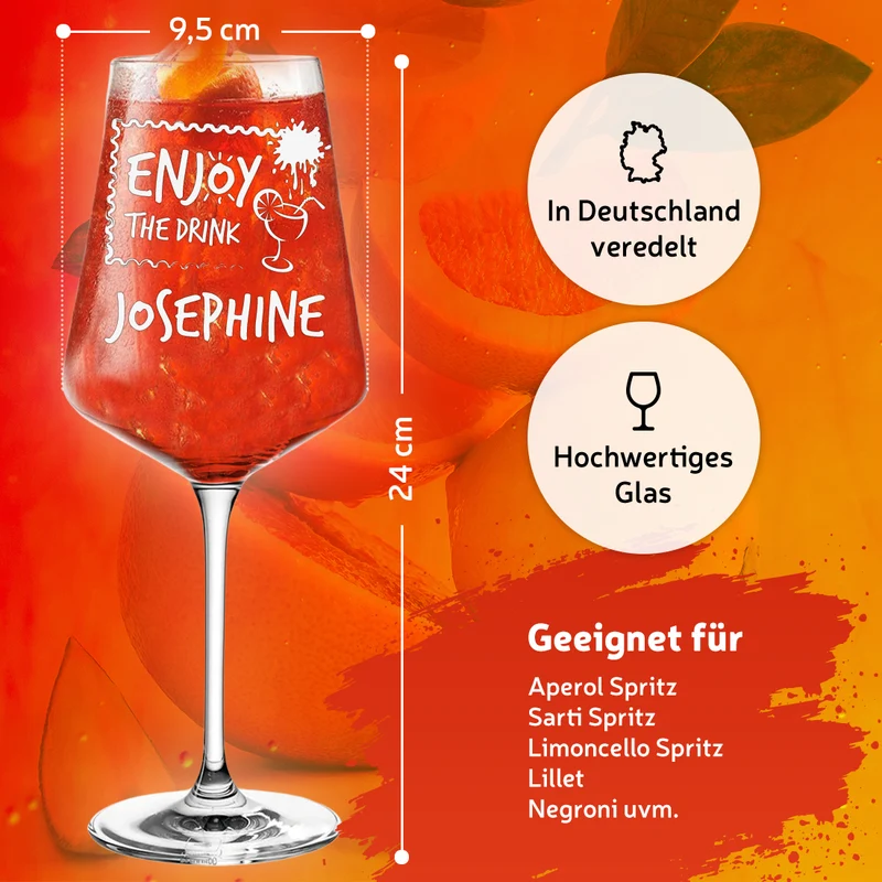 Cocktailglas für Drinks mit Gravur "Enjoy the drink"