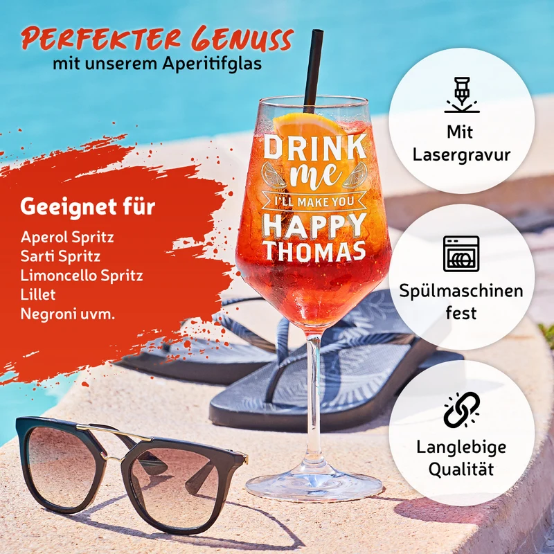 Aperol Spritz Cocktailglas mit personalisierter Gravur