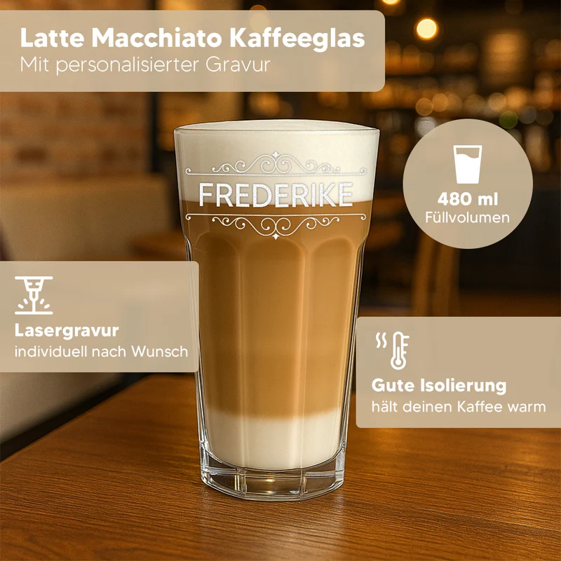 Latte Macchiato Trinkglas 480 ml mit Gravur - Motiv "Ornament"