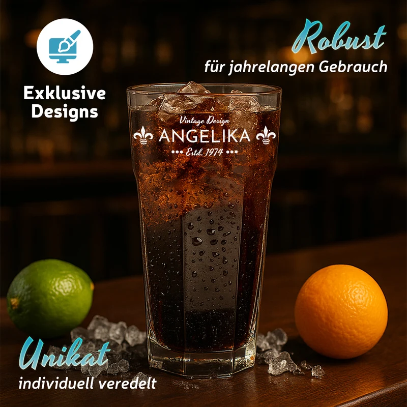 Modernes Trinkglas 480 ml mit Wunschgravur