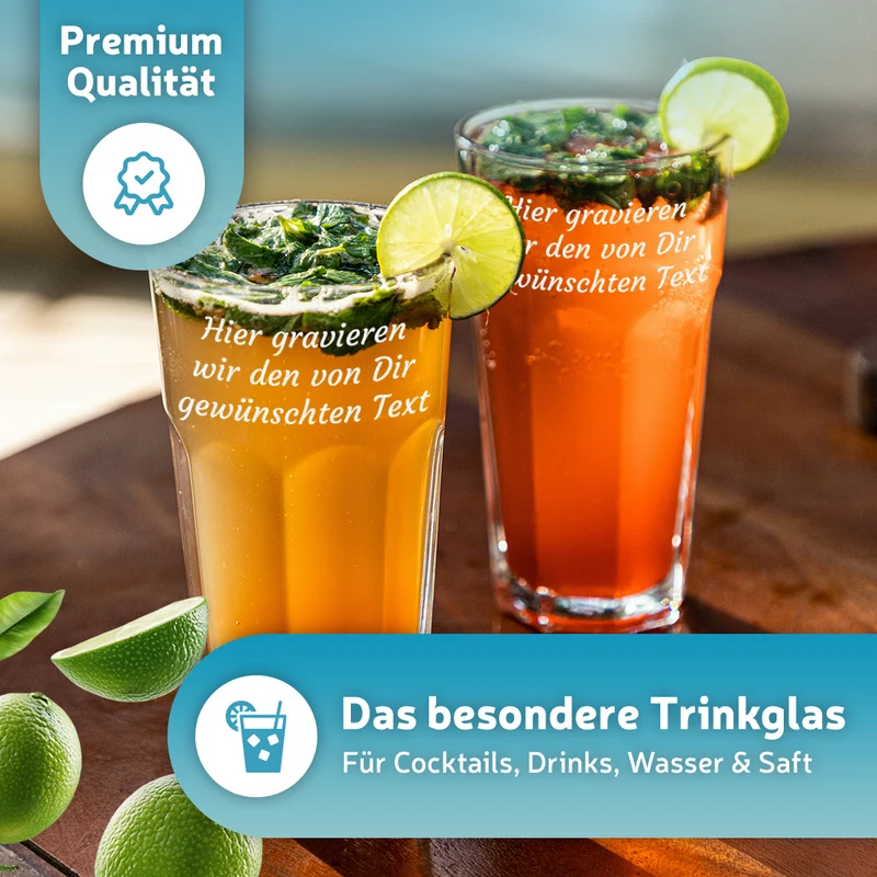 Trinkglas 480 ml für Wasser, Saft & Cocktails mit Gravur