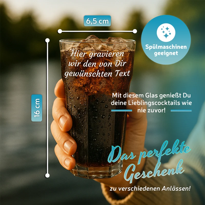 Trinkglas 480 ml für Wasser, Saft & Cocktails mit Gravur