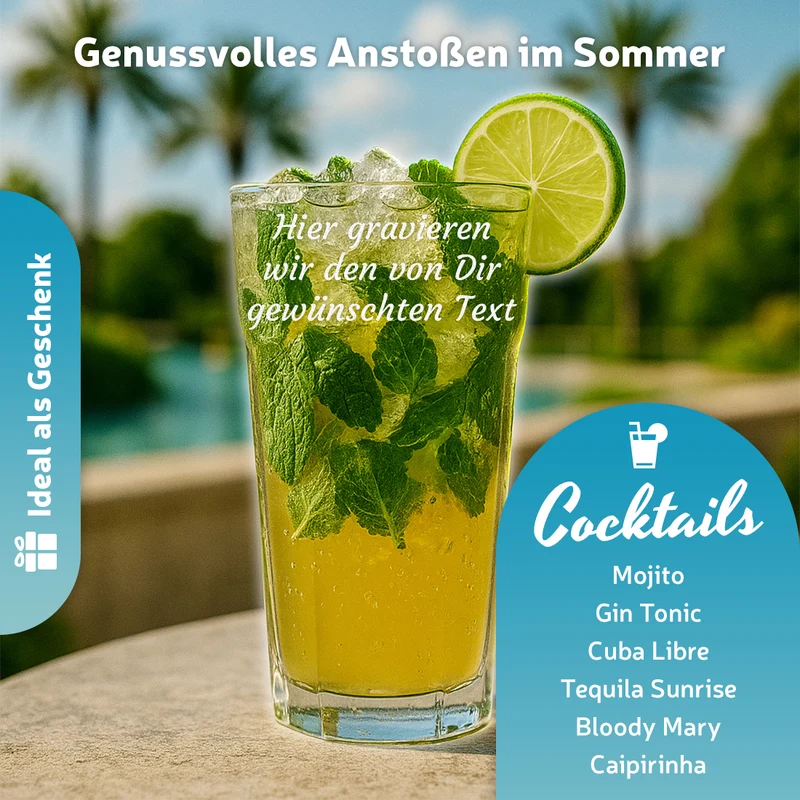 Trinkglas 480 ml für Wasser, Saft & Cocktails mit Gravur