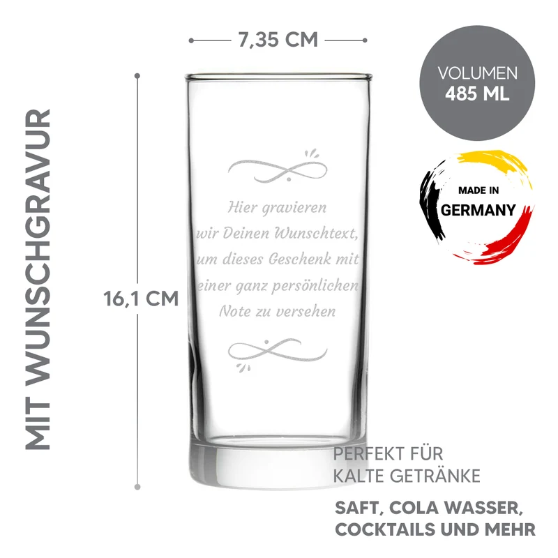 Trinkglas 485 ml für Drinks, Wasser & Cocktails mit Gravur