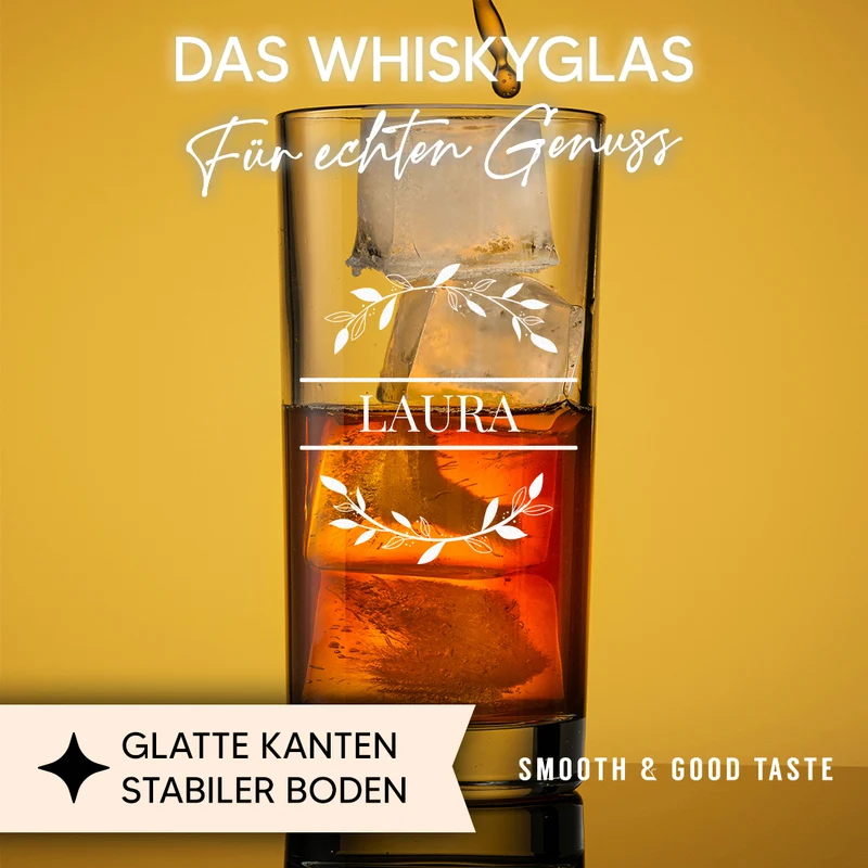 Longdrink Wasser Trinkglas 485 ml mit Gravur - Motiv Blätterkreis
