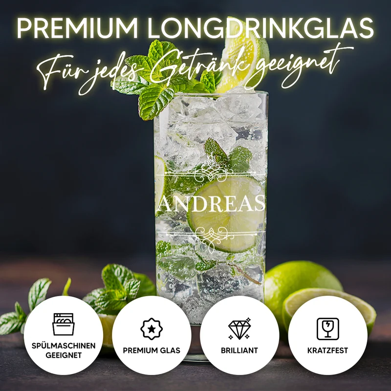 Longdrink Trinkglas 485 ml mit Gravur - Motiv Ornament