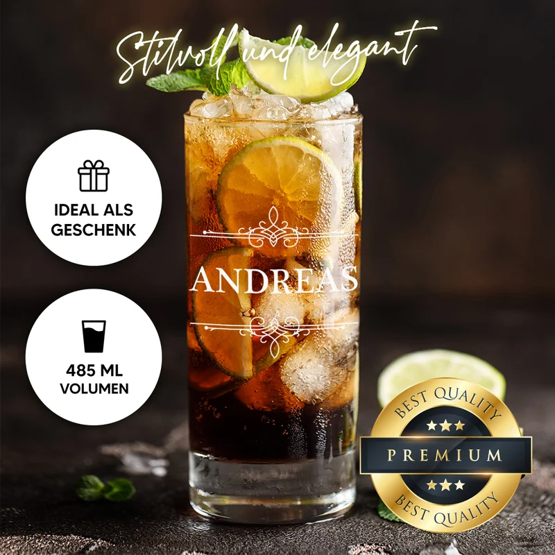 Longdrink Trinkglas 485 ml mit Gravur - Motiv Ornament