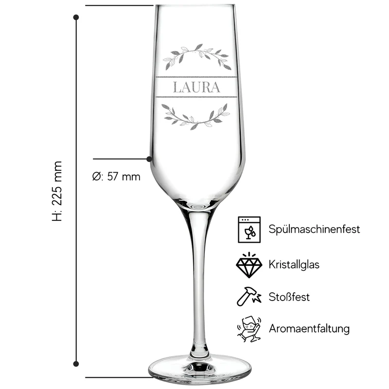 Sektglas modern 195 ml mit Wunschgravur - Motiv "Blätterkreis"