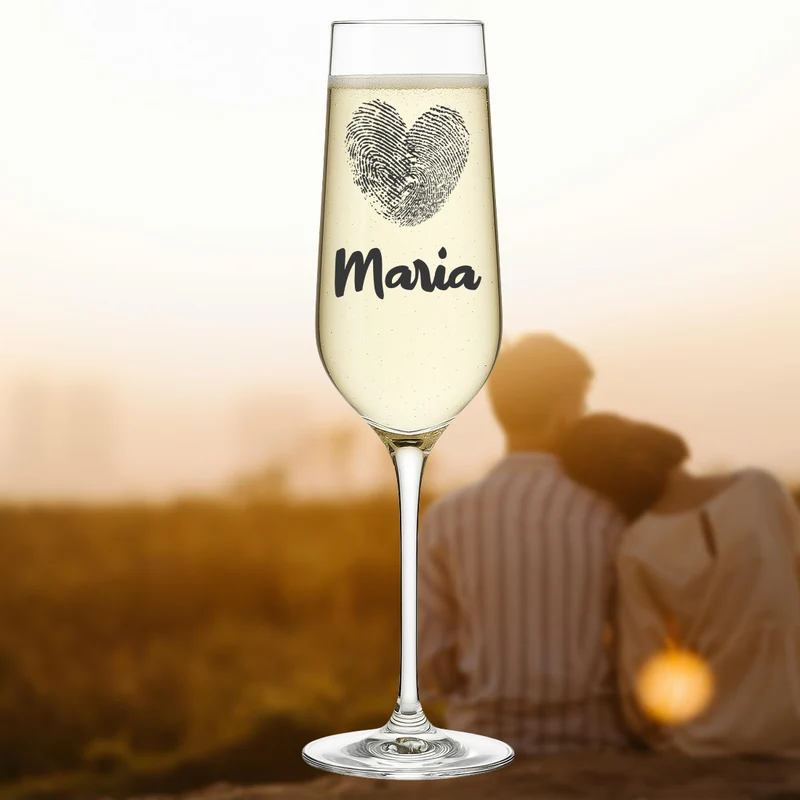 Personalisiertes Sektglas 195 ml mit Gravur "Herz-Fingerabdruck"