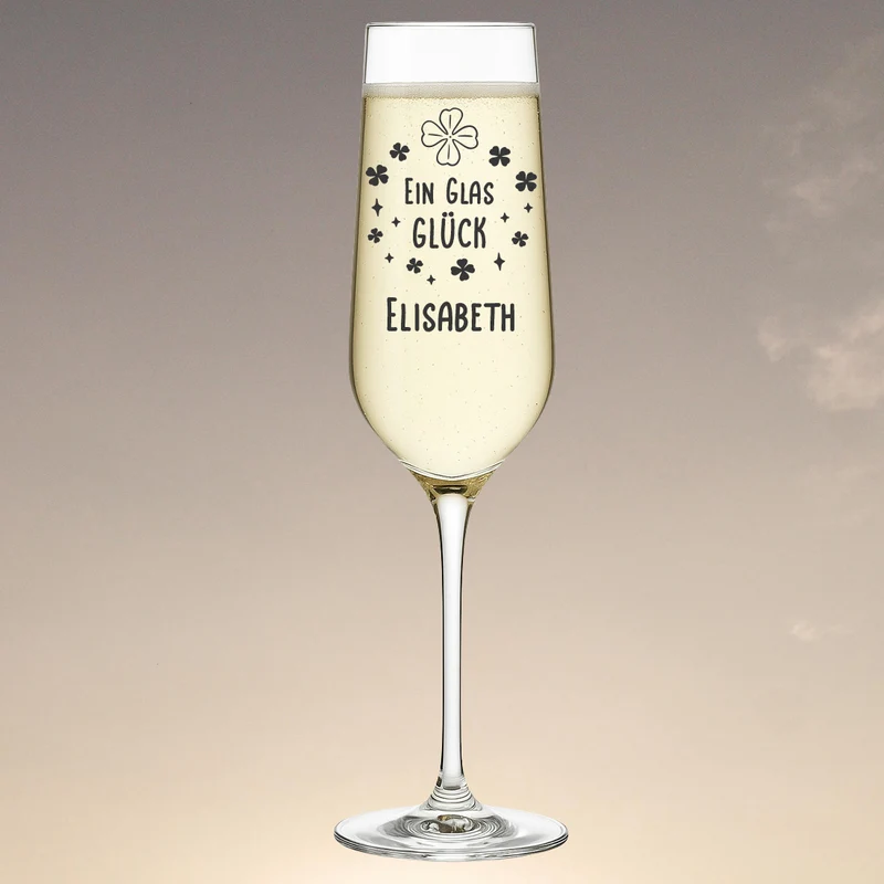 Elegantes Sektglas 195 ml mit Wunschgravur - "Ein Glas Glück"
