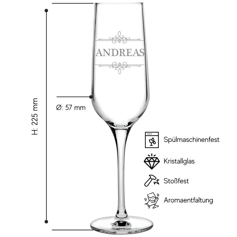 Sektglas modern 195 ml mit Wunschgravur - Motiv Ornament