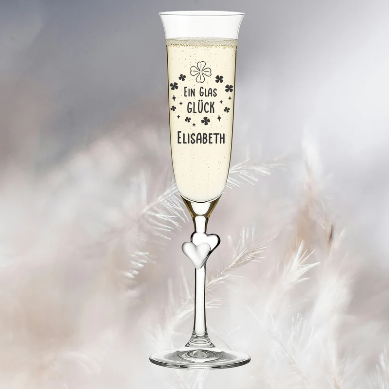Personalisiertes Sektglas 175 ml weiße Herzen - Ein Glas Glück