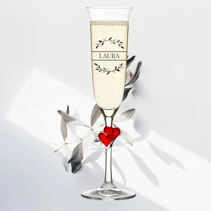 Sektglas 175 ml mit personalisierter Gravur - Blumen-Design