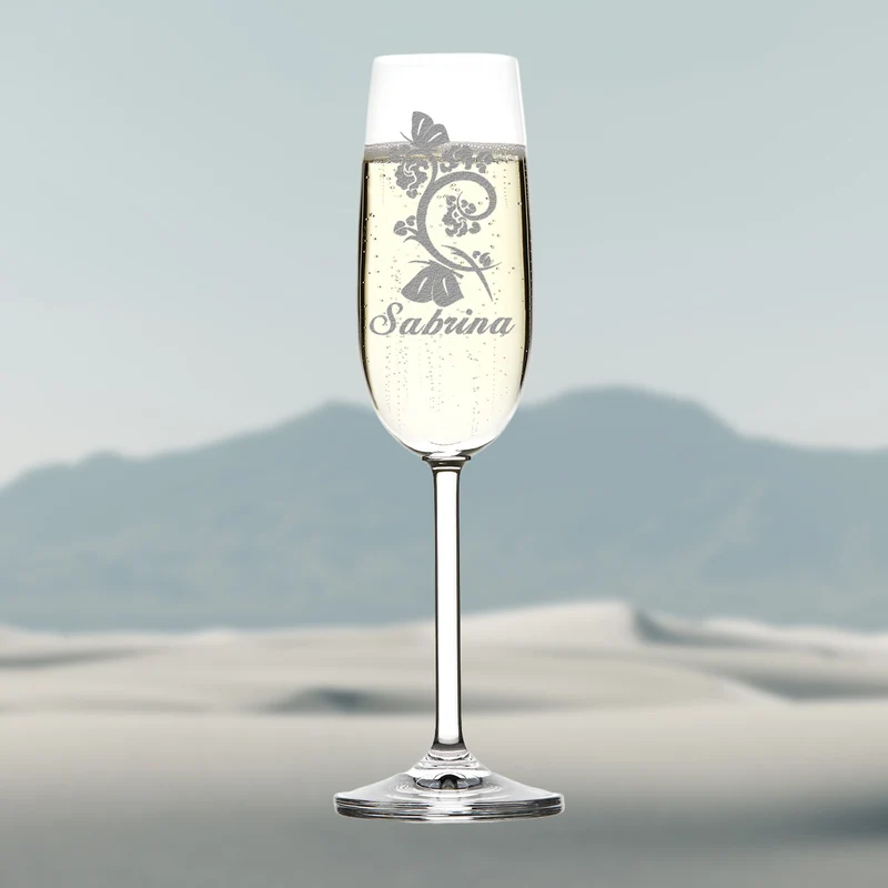 Sektglas mit personalisierter Gravur - Blumen Design