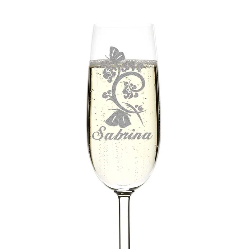 Sektglas mit personalisierter Gravur - Blumen Design