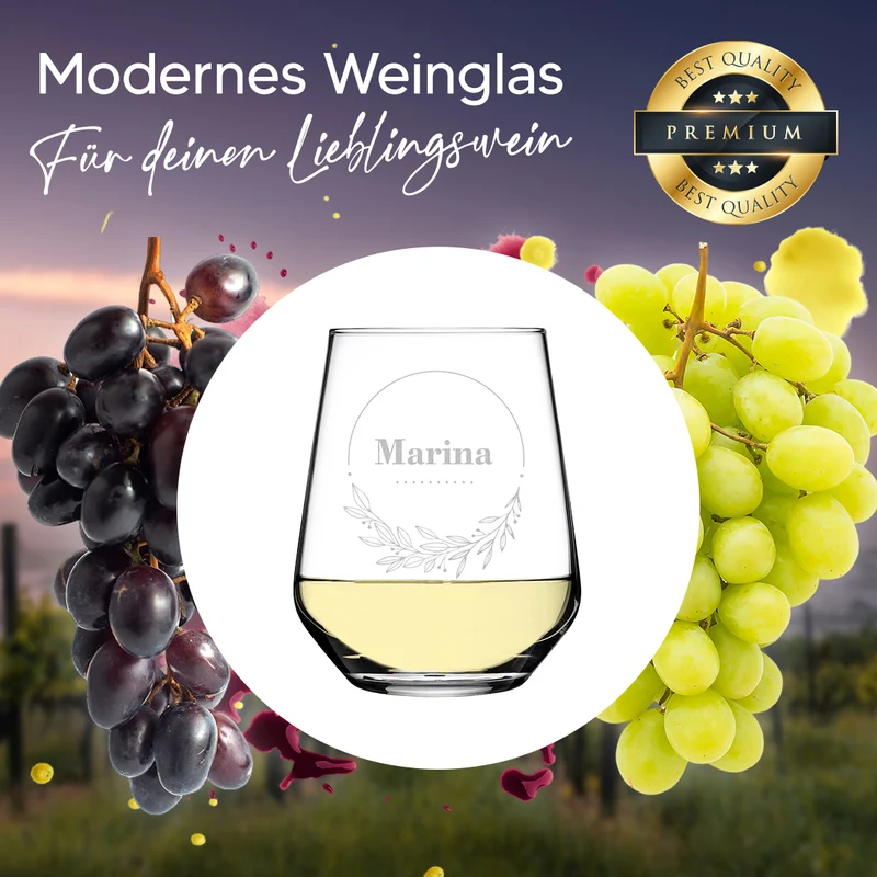 Weinglas 425 ml mit personalisierter Gravur - Blumenkreis