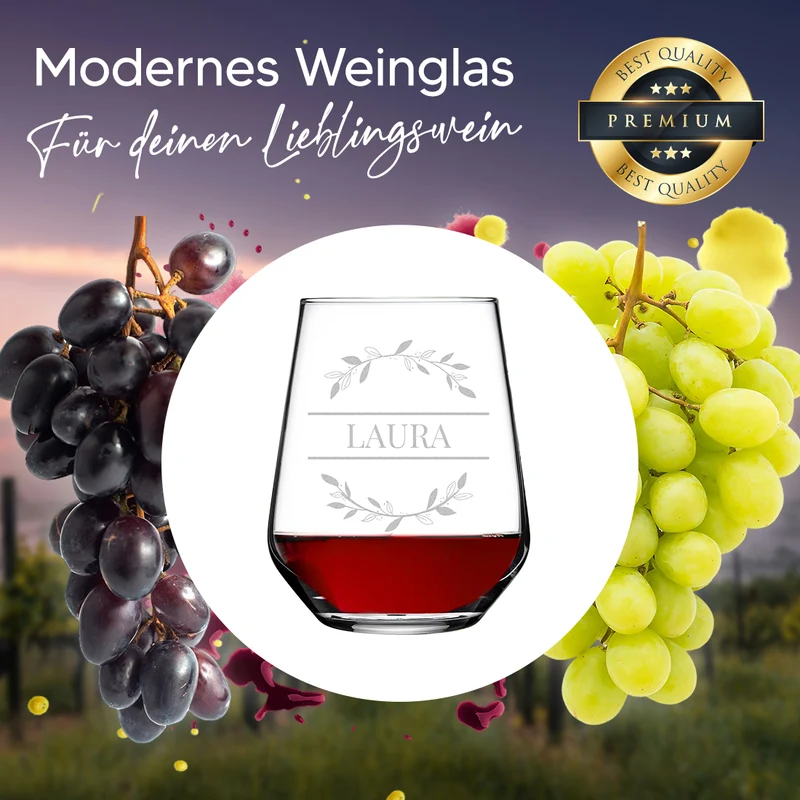 Elegantes Weinglas 425 ml mit Gravur - Personalisiertes Geschenk