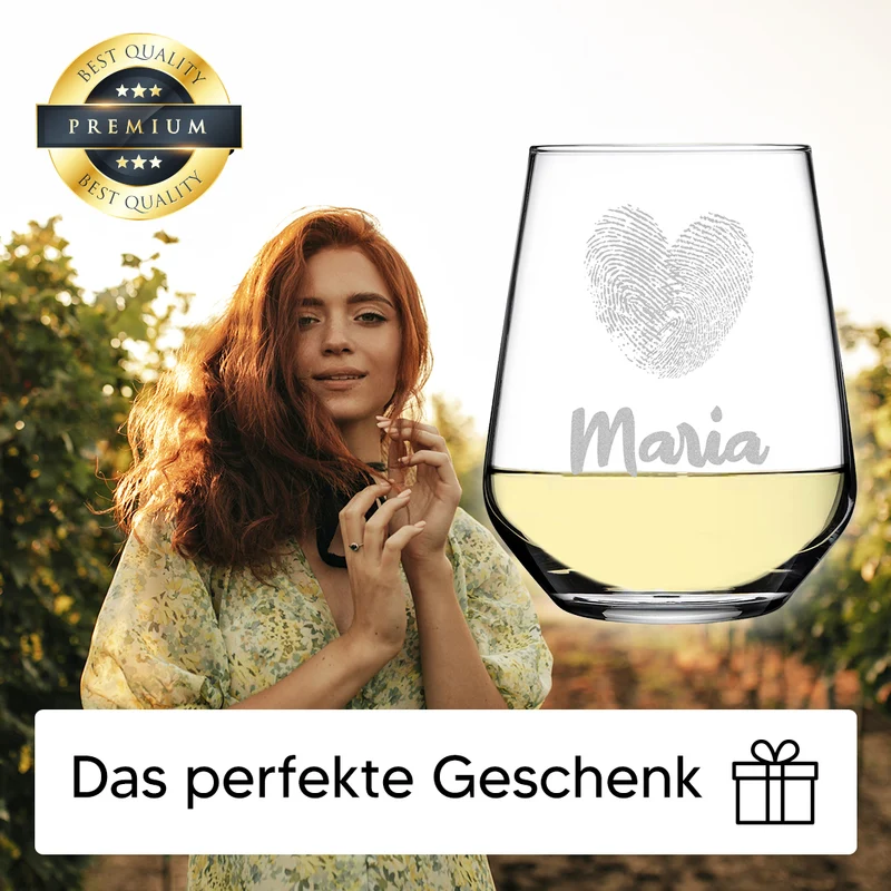 Weinglas elegant 425 ml mit Gravur - Motiv "Herz-Fingerabdruck"