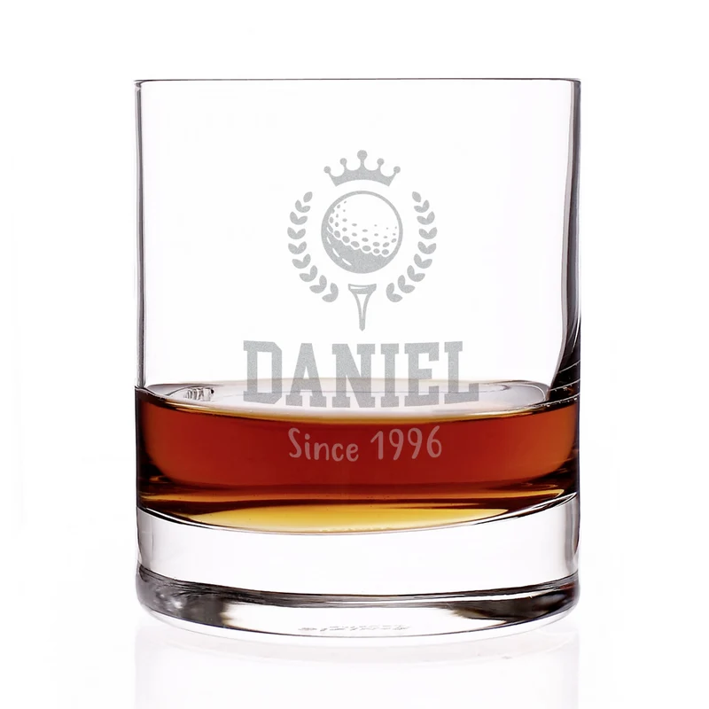 Whisky Glas für Golfer personalisiert mit Gravur | 320 ml Whiskeyglas mit Golf Motiv