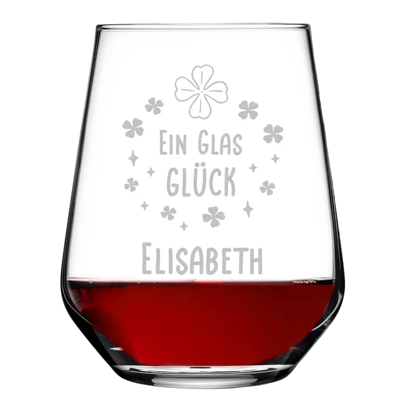 Personalisiertes Weinglas 425 ml mit Gravur - "Ein Glas Glück"