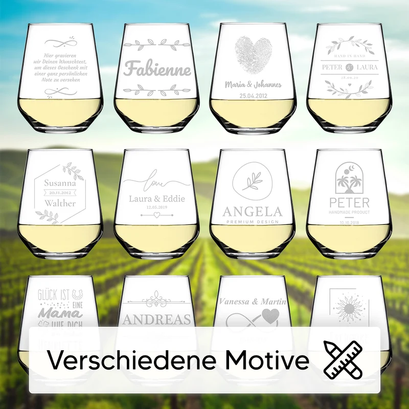 Personalisiertes Weinglas 425 ml mit Gravur - "Ein Glas Glück"