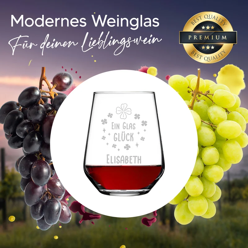 Personalisiertes Weinglas 425 ml mit Gravur - "Ein Glas Glück"