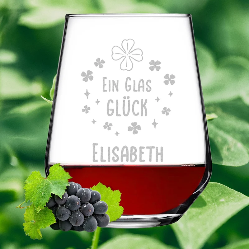 Personalisiertes Weinglas 425 ml mit Gravur - "Ein Glas Glück"
