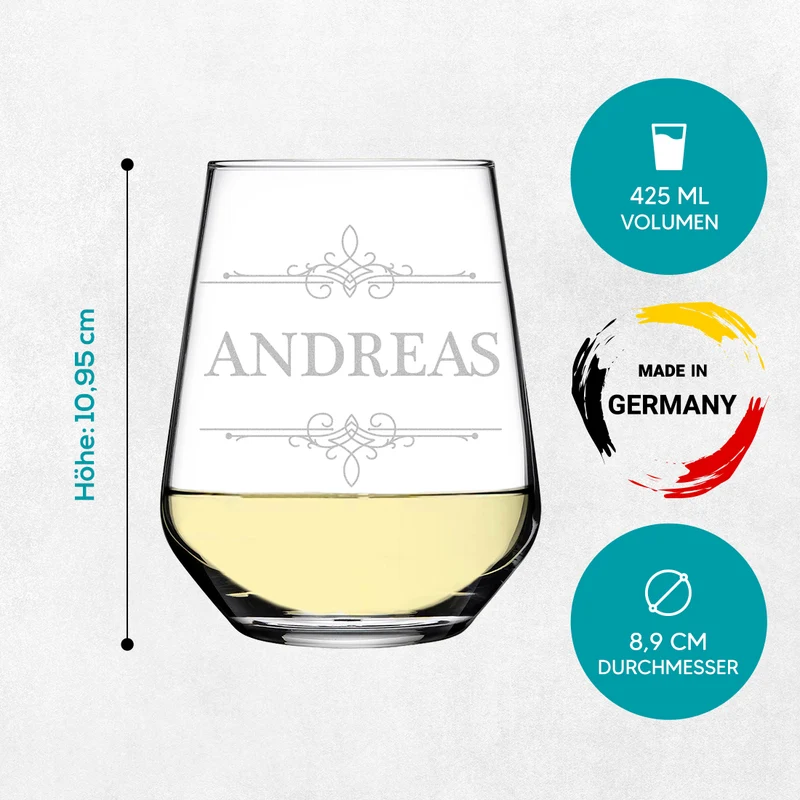Modernes Weinglas 425 ml mit Gravur "Ornament"