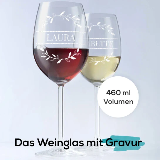 Weinglas 460 ml für Rotwein & Weißwein mit Gravur