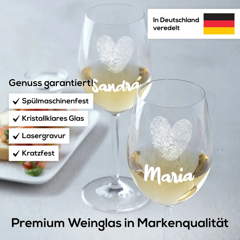 Personalisiertes Weinglas 460 ml für Frauen - Motiv "Herz-Fingerabdruck"
