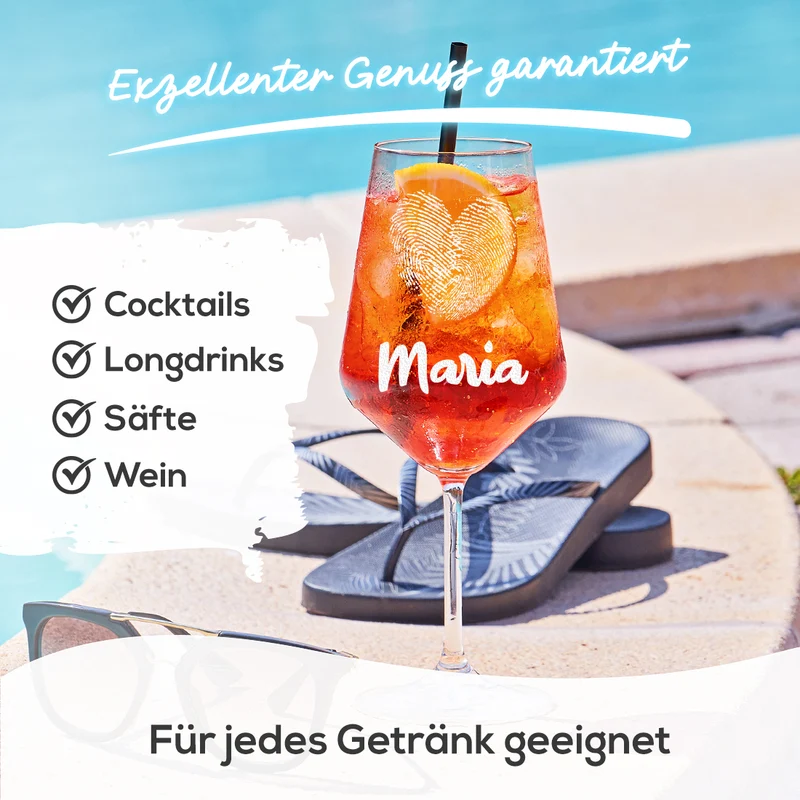 Modernes Weinglas 560 ml mit Gravur - Motiv "Herz-Fingerabdruck"