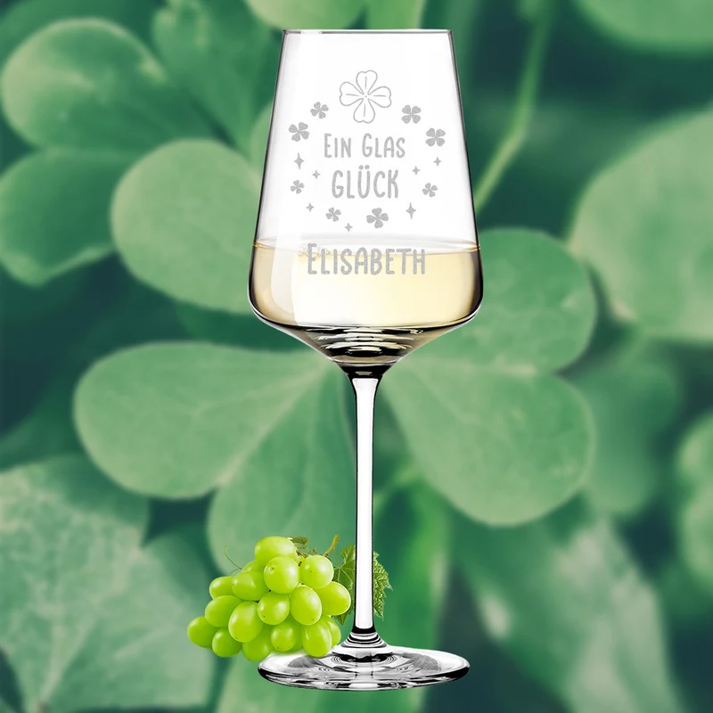Weinglas 560 ml modern mit Gravur "Ein Glas Glück"