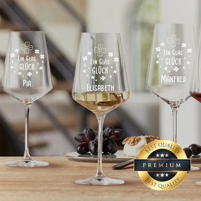 Weinglas 560 ml modern mit Gravur "Ein Glas Glück"