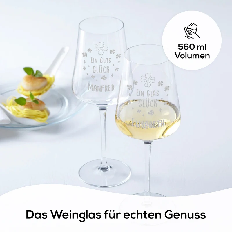 Weinglas 560 ml modern mit Gravur "Ein Glas Glück"
