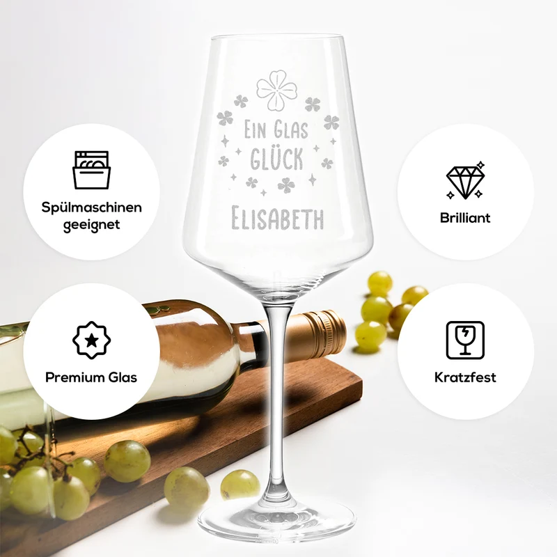 Weinglas 560 ml modern mit Gravur "Ein Glas Glück"
